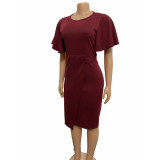 Ruffle Sleeve Split Skinny Midi Dress GCZF-D311-C2