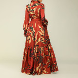 Fashion Print Tie Up Long Sleeve Shirt Dress GCZF-8565