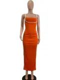 Sexy Sling Contrast Color Slim Long Dress QODY-6025