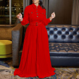 Solid Color Long Sleeve Belt Loose Jumpsuit GCZF-8504