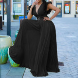 Deep V Pressure Pleat Wide Leg Jumpsuit(With Belt) GCZF-8520P