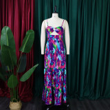 Plus Size Sexy Print Sling Big Swing Maxi Dress GCZF-8465