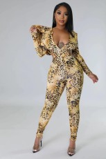 Leopard Print Backless Hooded Jumpsuit QODY-6010