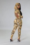 Leopard Print Backless Hooded Jumpsuit QODY-6010