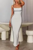 Sexy Sling Contrast Color Slim Long Dress QODY-6025