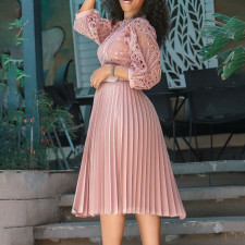 Lace Crochet Hollow Out Pleated Patchwork Dress GCZF-D254-C1