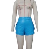Fashion Pocket PU Leather Shorts GDIM-2402