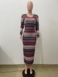 Stripe Print Long Sleeve Long Sleeve QODY-6019