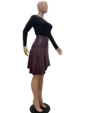 Irregular PU Splicing Half-body Leather Skirt QODY-6013