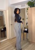 Black Stripe High Waist Wide Leg Pants QODY-6022