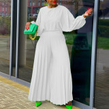 Solid Color Long Sleeve Loose Pleated 2 Piece Set GCZF-8531
