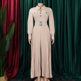 Solid Color Long Sleeve Belt Loose Jumpsuit GCZF-8504