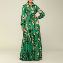 Fashion Print Tie Up Long Sleeve Shirt Dress GCZF-8565