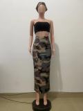Fashion Camouflage Back Slit Bustier Skirt QODY-6018