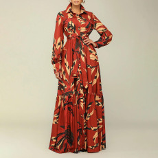 Fashion Print Tie Up Long Sleeve Shirt Dress GCZF-8565