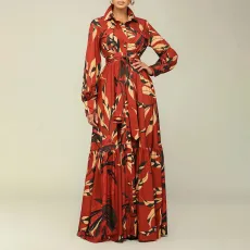 Fashion Print Tie Up Long Sleeve Shirt Dress GCZF-8565