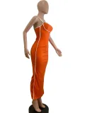 Sexy Sling Contrast Color Slim Long Dress QODY-6025