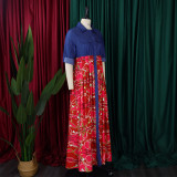 Denim Patchwork Print Big Swing Maxi Dress GCZF-8551