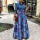 Denim Patchwork Print Big Swing Maxi Dress GCZF-8551