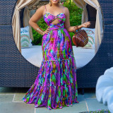 Plus Size Sexy Print Sling Big Swing Maxi Dress GCZF-8465