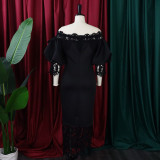 Lace Patchwork One Neck Midi Dress GCZF-D247-B2