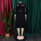 Lace Crochet Hollow Out Pleated Patchwork Dress GCZF-D254-C1