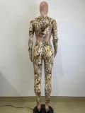Leopard Print Backless Hooded Jumpsuit QODY-6010