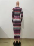 Stripe Print Long Sleeve Long Sleeve QODY-6019