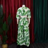 Print V Neck Tie Up Top Two Piece Pant Set GCZF-8469