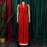 V Neck Sleeveless Tie Up Loose Jumpsuit GCZF-8533