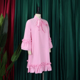 Lace-up Flared Sleeve Loose A-line Dress GCZF-D3248-C2