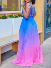 Gradient Color V Neck Sleeveless Maxi Dress GCZF-D403-C1