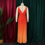 Gradient Color V Neck Sleeveless Maxi Dress GCZF-D403-C1