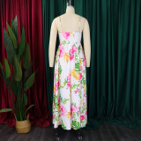 Fashion V Neck Sling Beach Print Maxi Dress GCZF-8575