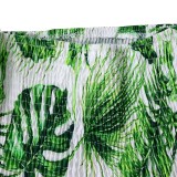 Print V Neck Tie Up Top Two Piece Pant Set GCZF-8469