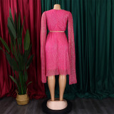 V Neck Long Sleeve Mantle Midi Dress(With Belt) GCZF-8543