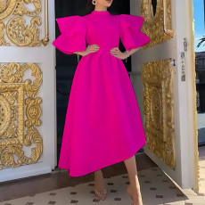 Double Ruffle Sleeve Solid Color Midi Dress GCZF-8474