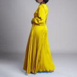 V Neck Long Sleeve Press Pleated Maxi Dress GCZF-8567