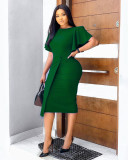Solid Color Flare Short Sleeve Midi Dress GCZF-D311-C1