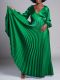 V Neck Long Sleeve Press Pleated Maxi Dress GCZF-8567