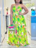 Fashion V Neck Sling Beach Print Maxi Dress GCZF-8575
