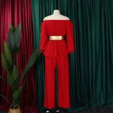 Off Shoulder Belt Long Sleeve Wide Leg Pants Fashion Suit GCZF-8535P