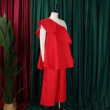 Single Shoulder Loose Tops Wide Leg Pants Suit GCZF-8537