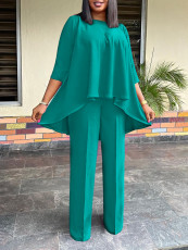 Solid Color Irregular Tops And Wide Leg Pants Set GCZF-D3260-C1