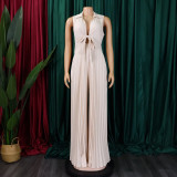 V Neck Sleeveless Tie Up Loose Jumpsuit GCZF-8533