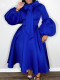 Bubble Sleeve Lace-Up Bow Big Hem Dress GCZF-C1-D427