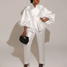 Solid Color Bubble Sleeve Two Piece Pants Set GCZF-8523
