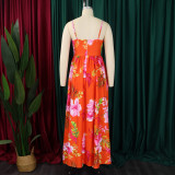 Fashion V Neck Sling Beach Print Maxi Dress GCZF-8575