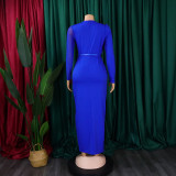 Pleated Mesh Patchwork Long Sleeve Maxi Dress GCZF-D190-C1