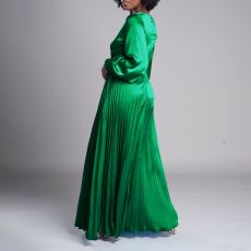 V Neck Long Sleeve Press Pleated Maxi Dress GCZF-8567